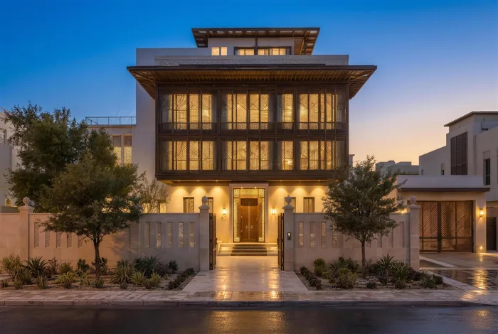 Bayt Al Rawda render, entrance at dusk